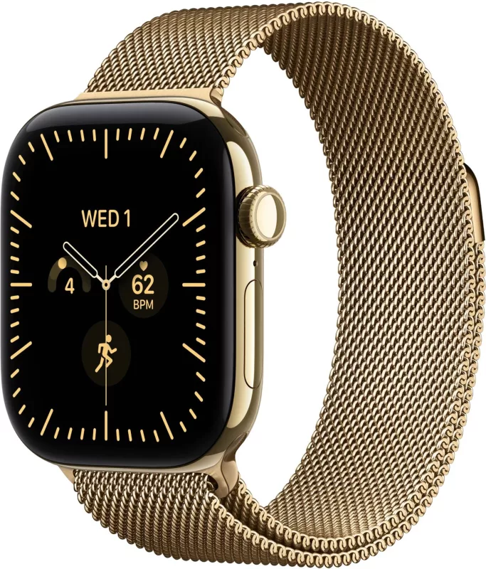 Apple Watch Series 12, 42mm, GPS+Cellular, Radiant Gold Titanium, Radiant Gold Milanese Loop